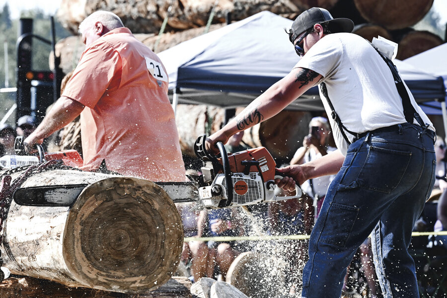 Loggers buck head-to-head at the logging show.